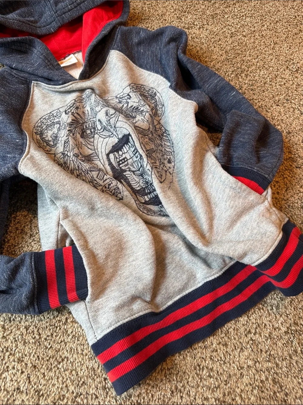 Gymboree | Boys Grey & Navy Bear Graphic Hooded Pullover
